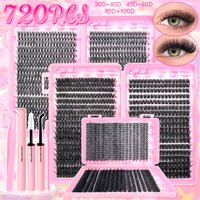Kit d'extension de cils bricolage grappes Kit de cils individuels 9-16mm avec liaison et joint cils Mange naturels vaporeux