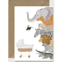 Cute Hand Drawn Watercolor Animal Greeting Card Welcomes Newborns Babies Baby Births Foldable Cards with Envelopes