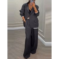 2 Pieces Suit Outfit Women Colorblock Long Sleeve Single Breasted Blazer Coat Top and High Waist Pants