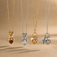 Yori Stainless Steel Cubic Zirconia Cross-shaped Heart Pendant Necklace Chic Exclusive Waterproof High Quality Jewelry