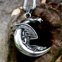 2022 NEW Men's 316L stainless-steel Viking Sleeping Dragon On The Moon Pendant Necklace fashion Animal jewelry free shipping