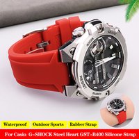 Silicone Raised Mouth Rubber Watch Strap for Casio G-SHOCK Steel Heart GST-B400 GST-B200 Series Waterproof Bracelet 24x16mm
