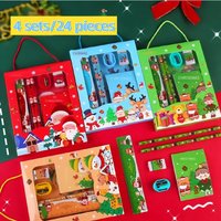 4PCS Christmas Stationery Gift Set Christmas Goodie Bag Fillers Include Pencil Eraser Ruler Sharpener Christmas Decoration