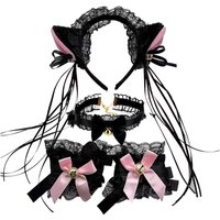 1set Halloween Cosplay Ear Headband and Choker/Lace Cuffs/Tail Cosplay Lovely Accessories for Adult