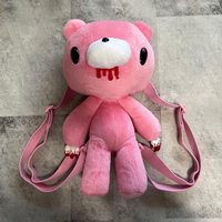Cute Bear Plush Backpack Pink Y2K Gothic Blood Print Adjustable Shoulder Strap Soft Plush Doll Bag