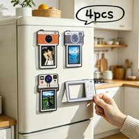 4pcs Magnetic Photo Frame Set – Retro Polaroid Camera Fridge Magnets with Easy Photo Replacement for Refrigerator