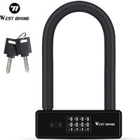 WEST BIKING Bicycle Motorbike U Lock Anti Theft Security Lock Heavy Duty Zinc Alloy Padlock E-Bike Door with Password Keys