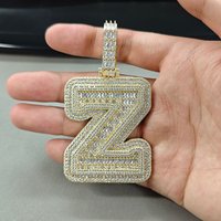 Customized Initial Baguettecz Pendant Necklaces Iced Out Men's 2 Tone Letter Charms Necklaces Hip Hop Jewelry for Rappers