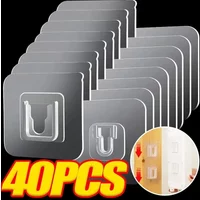 40/2pcs Double-Sided Self Adhesive Hook Traceless Wall Mounted Hooks Suction Cup Storage Holders for Bathroom Kitchen Organizer