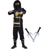 Costume de Ninja de luxe pour enfants, Costume de Ninja noir pour garçons, déguisement d'halloween avec accessoires en plastique