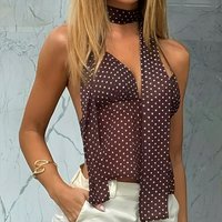 Y2K Polka Dots Halter Crop Top Women Sexy V Neck Camisole Vintage American Retro Spicy Girl Sleeveless Tank Top for Dating Beach