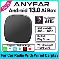 Android 13 ANYFAR Android Auto Wireless CarPlay AI TV Box QCM6115 8-Core Split Screen 64G 128G For Netflix Play Store