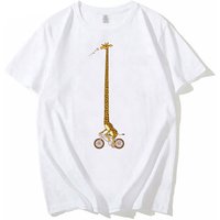 Lustiges Herren-T-Shirt mit Giraffen-Motiv, das Fahrrad fährt, klassisches T-Shirt, langes T-Shirt mit Giraffen-Fahrrad-Print, Herren-Streetwear-Oberteile.