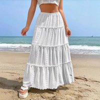 New European and American summer style pure-color skirt for women, elastic waist, patchwork design, versatile
