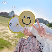 2 In 1 Cute Reflector Folding Fan Portable Lightweight Reflecting Fan Sturdy Practical Self-Timer Prop For Trip/Shopping/Hiking