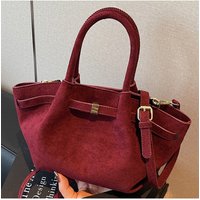 Matte Leather Suede Tote Handbags for Women Large Capacity Retro Shoulder Bag Fall Winter Belt Design Female Crossbody Bags