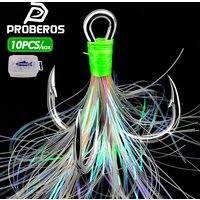 Proberos 10pcs/box Jigging Assist Treble Hooks With Tinsel, Feather Reinforced And Thickened Three-Hook
