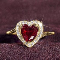 Huitan Sweet Women Heart Ring Gold Color Inlaid Red/White CZ Accessories for Wedding Engagement Romantic Charming Party Jewelry