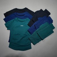 DFDK Women Two Piece Workout Set Short Sleeve Seamless Yoga Top Slim Fitness Running Pants Breathable Sports Outfit