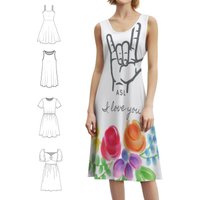 I Love You Hand Signs Watercolor Flowers Asl Women's Hip Hop Streetwear Dress Graphic Print Party Club Wear Watercolor Hand