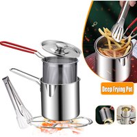 Stainless Steel Deep Fryer Pot Japanese Tempura Small Deep Frying Pan With Strainer Basket for French Fries Chicken Kitchen Pans