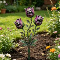 Metal Garden Sculpture Carnivorous Plant Garden Stake Whimsical Plant Decoration Rusty 2D Flat Flytrap Plant Sculpture for Yard