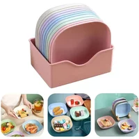 10 Square Dinner Plates with 1 Holder Portable Food Plate Set for Snacks Dessert Plastic Candy Cookie Storage Tray for Christmas