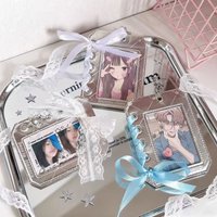 Girl Lace Up Silver Leather Card Holder 3 Inch Photocard Storage Sleeve Badge Beauty Ita Bag Decoration Anime Merch Cover