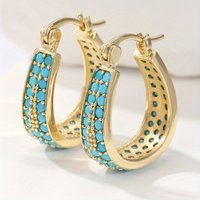 Simple yet fashionable round earrings with synthetic turquoise inlaid, a perfect handcrafted accessory for women at parties