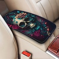 1pc Rose and Skull Head Car Armrest Mat Car Accessories Soft and Comfortable Car Armrest Box Height Boosting Mat Protection