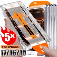 5Pcs Screen Protector For iPhone 17 15 Pro Max 16 13 11 12 14 XR X Xs 7 8 Plus SE 6 HD Easy Installation Tempered Glass Film