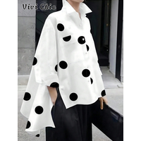 Women's Loose-Fit Polka Dot Shirt, Casual Summer Top, Kint Fabric, Moderate Thickness, Perfect for Daily Wear