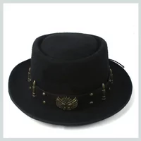 Pork Pie Hat for Men Women with Punk Belt Fashion Wool Fedora Trilby Fascinator Hat Pop Church Hat Size 58CM