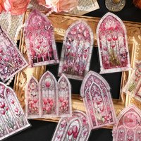 10-Sheet Retro Flower Window PET Sticker Pack, Vintage Lattice Pattern & Transparent Material, Self-Adhesive for Journal