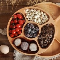 Food Tray 5 Compartments Round Snack Plate 20/25/30cm Bamboo Divided Serving Trays Appetizer Tray Fruit Platter Hotel