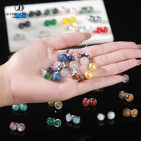 JD 6 8 10mm Natural Agate Earrings Healing Crystal Stone Round Ball Pearl Beads Stud Fashion Jewelry for Women Girl Wholesale