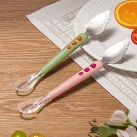Baby Fruit Scraping Mud Spoon Double Head Silicone Stainless Steel Children Utensil Toddler Infant Food Feeding Tableware