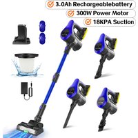 Cordless Vacuum Cleaner,3-in-1 Handheld Stick Vacuum,Self-Standing,300W Motor with 18 KPa Suction,LED Light, 3.0Ah Battery