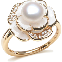 Real 925 Silver Natural Pearl Rings Woman,Freshwater Adjustable Pearl Ring Wife Mother Engagement Gifts White Black