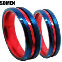 Somen 6/8mm Blue Brushed Tungsten Wedding Ring For Men Red Groove Beveled Edge Engagement Ring Men's Wedding Band Jewelry Gifts