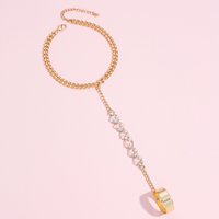 Shiny Rhinestone Pearl Chain Linked Finger Ring Bracelets for Women Punk Cuban Chain Bracelet Link Hand Harness Jewelry