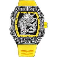 Tonneau Dragon Shaped Engraved Dial Quartz Watch Men Luxury Fashion Luminous Waterproof AAA Sport Watches Men Steel Men Clock