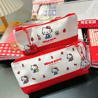 Genuine Sanrio Stationery Pouch Kawaii Hello Kitty Canvas Pencil Case Multi-Functional Desktop Skincare Storage Bag Friends Gift