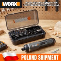 WORX WX242 4V Akumulatorowy wkrętak elektryczny, inteligentny mini zestaw wkrętaków z 7 regulowanymi momentami obrotowymi, bateria 2Ah, USB-C, 30 bitów, do napraw domowych i montażu mebli.