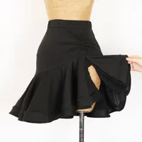 New Latin Dance Skirt Women Sexy Slit Black Salsa Skirt Adult Cha Cha Rumba Dance Clothes Practice Training Wear