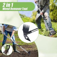 Long Handle Manual Weed Puller with Rake and Hoe 2-in-1 Uprooting Weeding Tool for Effortless Garden Lawn Maintenance