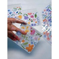100pcs Flower And Green Leaf Pattern Gift Packaging OPP Bags, Floral Fern Leaf Printed Small Gift Decorative Self-sealing Bags