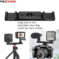 Dual Cold Shoe Mount Bracket 1/4 ARRI for Canon Sony DSLR Camera LED Light Microphone Live Streaming Vlog Aluminum Expansion Bar