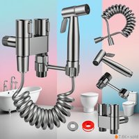 6-piece wall mounted handheld toilet kit - dual control valve, extendable hose, rotatable bracket, bathroom toilet companion