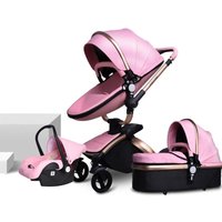 New PU leather baby stroller 3 in 1,High-Grade Baby Stroller High Landscape Infant Carriage,Luxury Baby Stroller,Folding pram